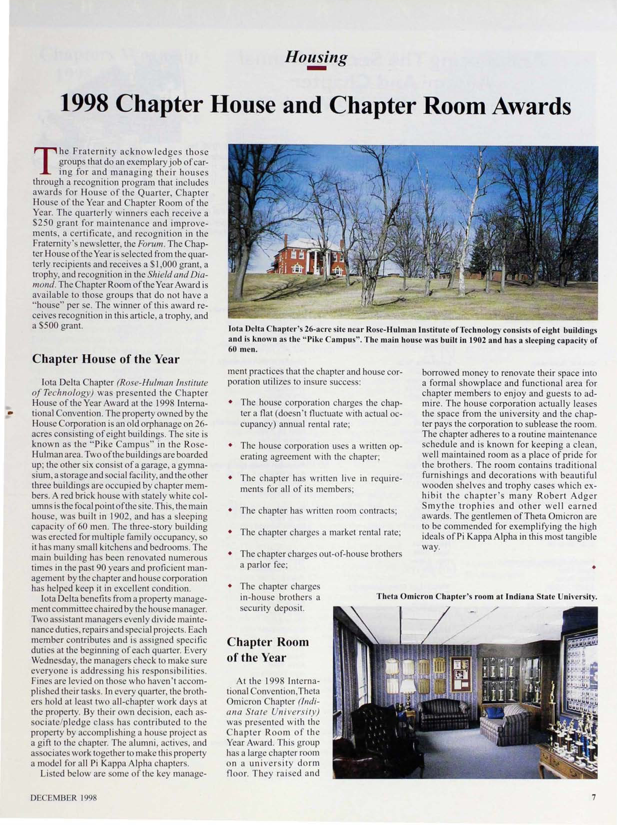 Housing: 1998 Chapter House and Chapter Room Awards